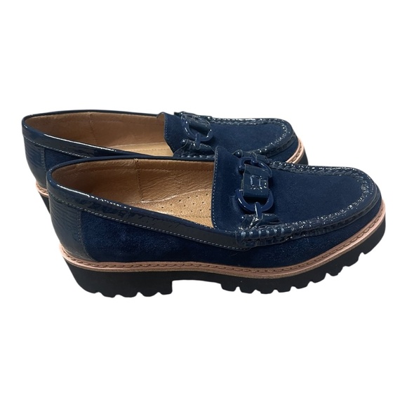 Donald Pliner Helioci Moe Toe Loafer Navy Suede Lug Sole NWOB - Picture 3 of 7